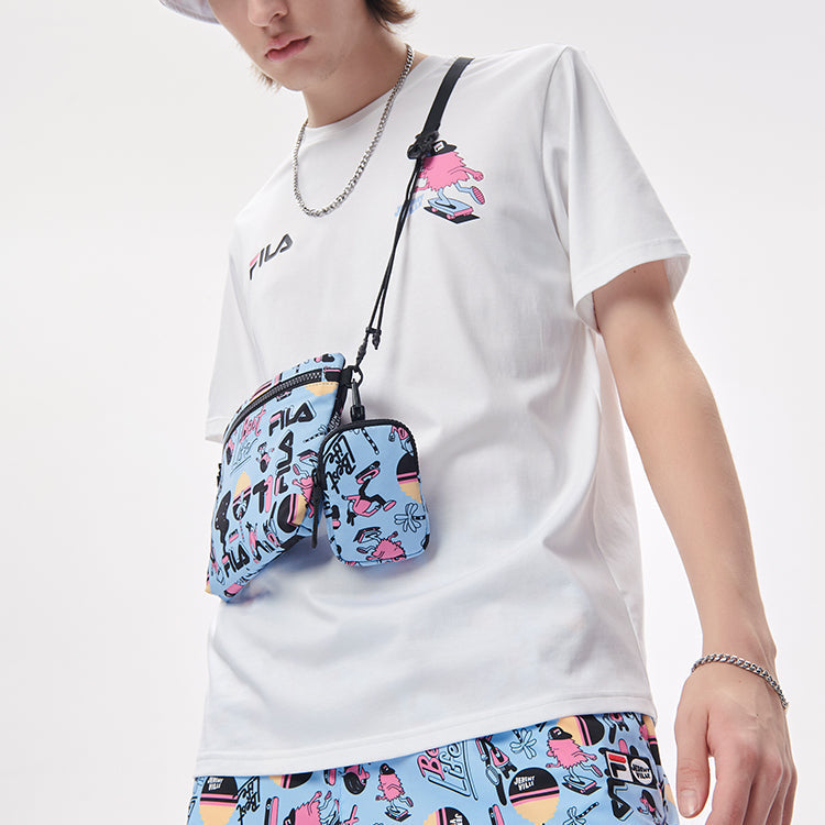 FILA FUSION x Jeremyville Crossover Skateboard Cartoon Printing Sports Round Neck Short Sleeve White T-Shirt T11U139105F-WT