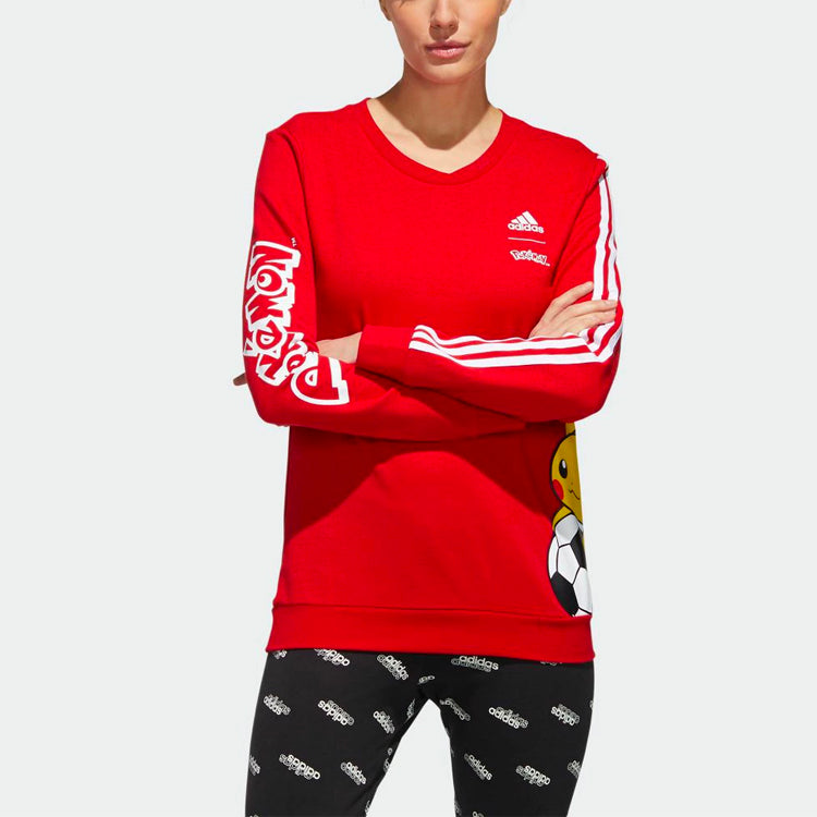(WMNS) adidas x Pokmon Crossover logo Printing Training Sports Round Neck Hoodie Red GD5866