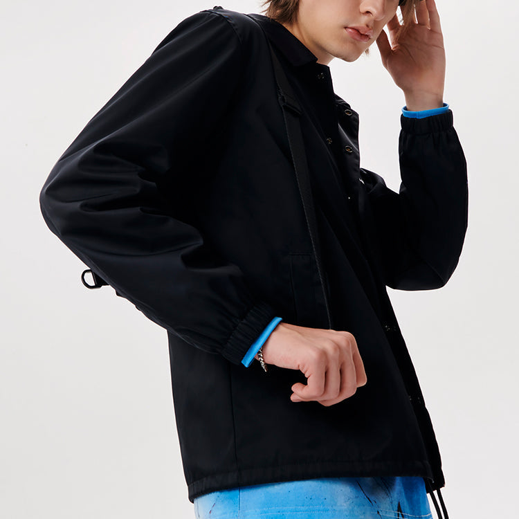 Men's FILA FUSION x FUTURA Crossover Pattern Printing Loose Coach Jacket Black T11M138703F-BK