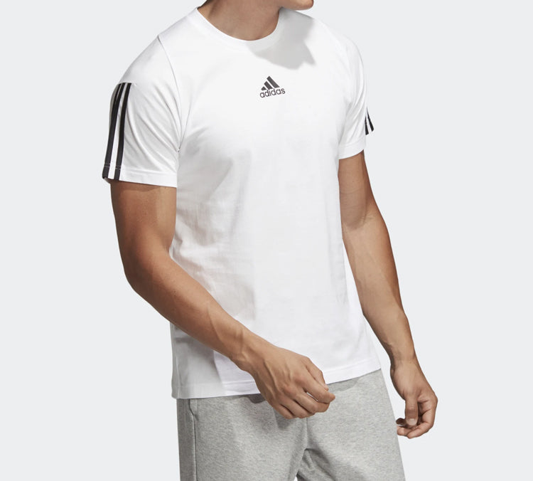 adidas Stripe Printing Training Sports Short Sleeve White DQ1453