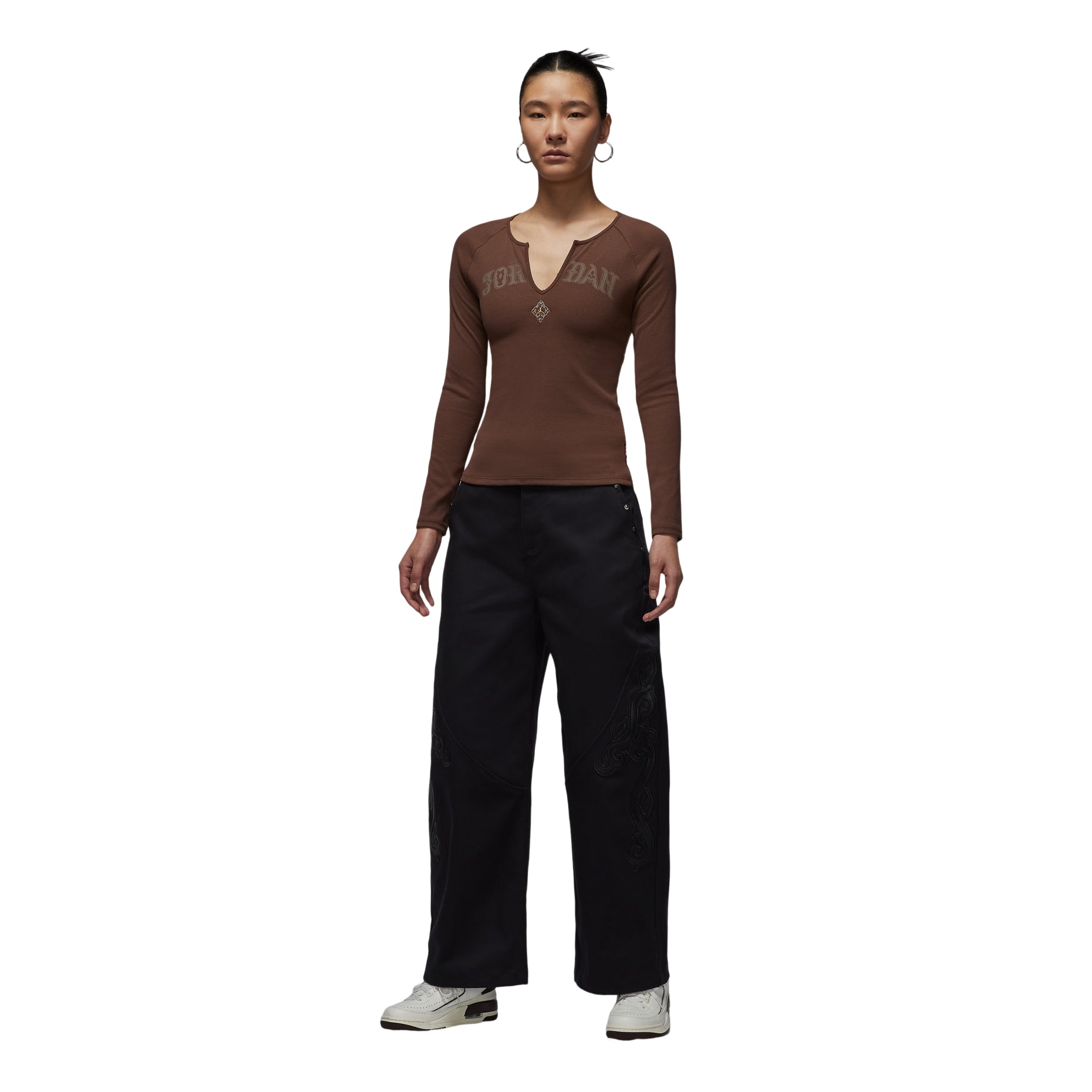 (WMNS) Air Jordan New Year Collection Long Sleeved Knit Top 'Light Chocolate' IQ3964-216