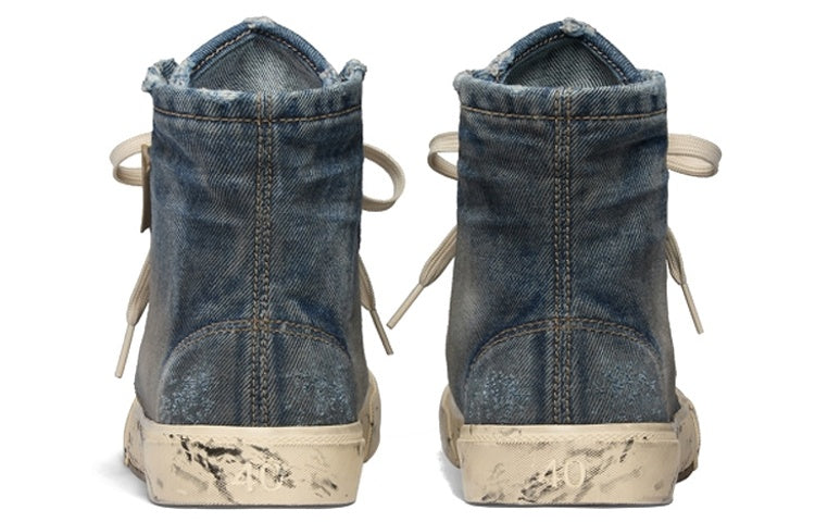 Balenciaga Paris High Top Sneakers 'Blue Destroyed Denim and Rubber' 688752W3RCL4090
