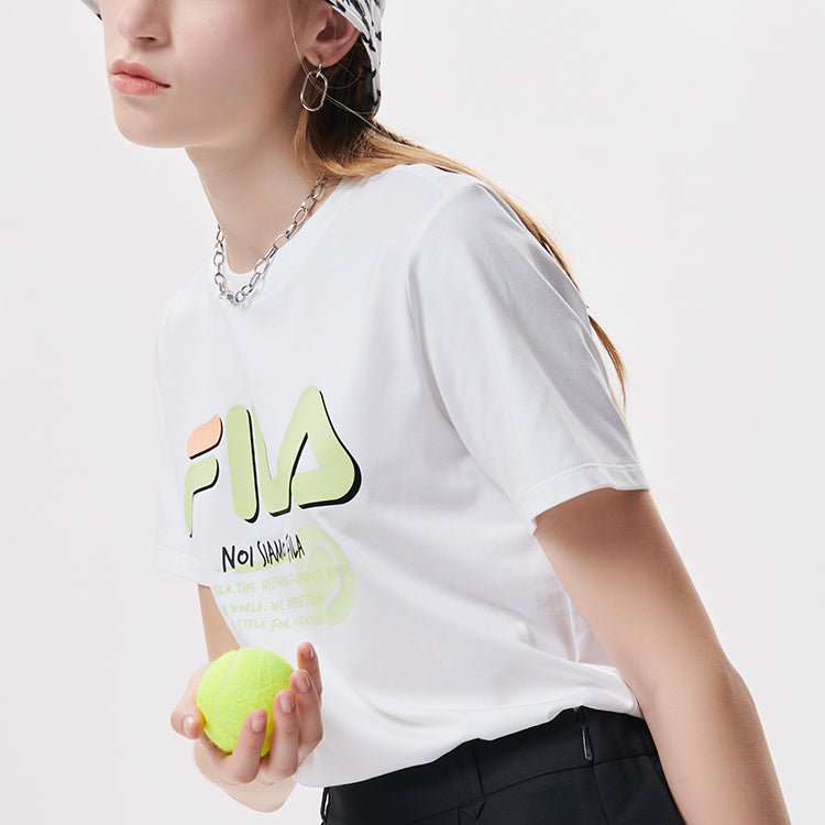 FILA FUSION Logo Printing Sports Knit Short Sleeve White T11W131109F-WT