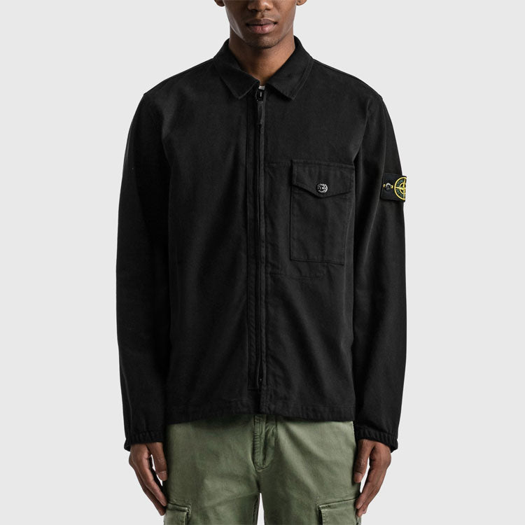 STONE ISLAND Garment Dyed Zip Shirt Overshirt 'Black' 751510704-V0029
