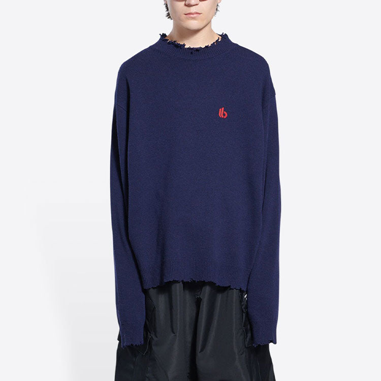 Balenciaga Double B Highneck Wool Knit Sweater 'Blue' 682010T16274011