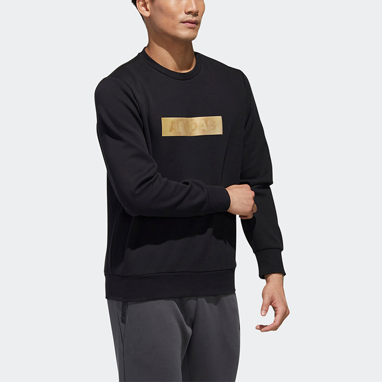 adidas Printing Round Neck Pullover Athleisure Casual Sports Knit Black GH4414