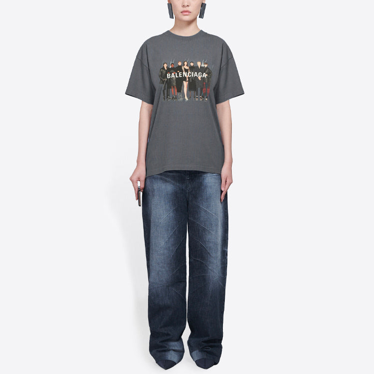 Balenciaga Band Portrait Printing Logo Retro Short Sleeve Gray 612965TIV471404