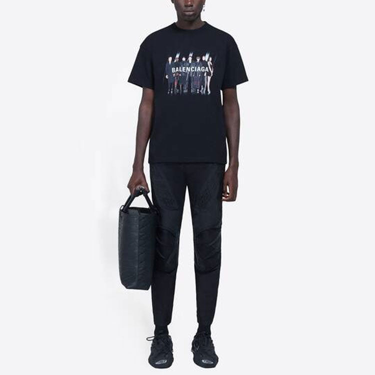 Balenciaga Band Portrait Printing Logo Retro Loose Short Sleeve Unisex Black 612966TIVA11000