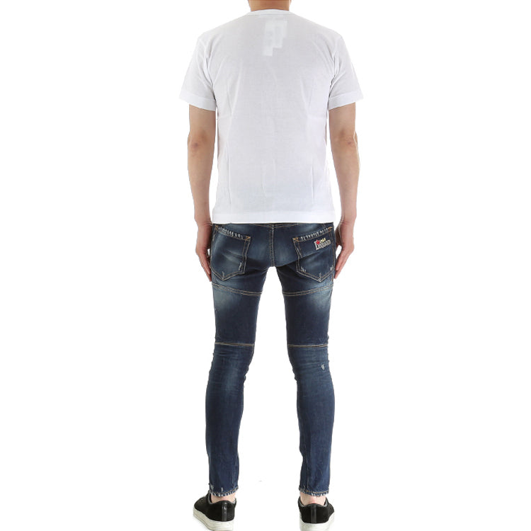 COMME des GARCONS PLAY Blue polka dots Large Small Pattern Short Sleeve White AZT238