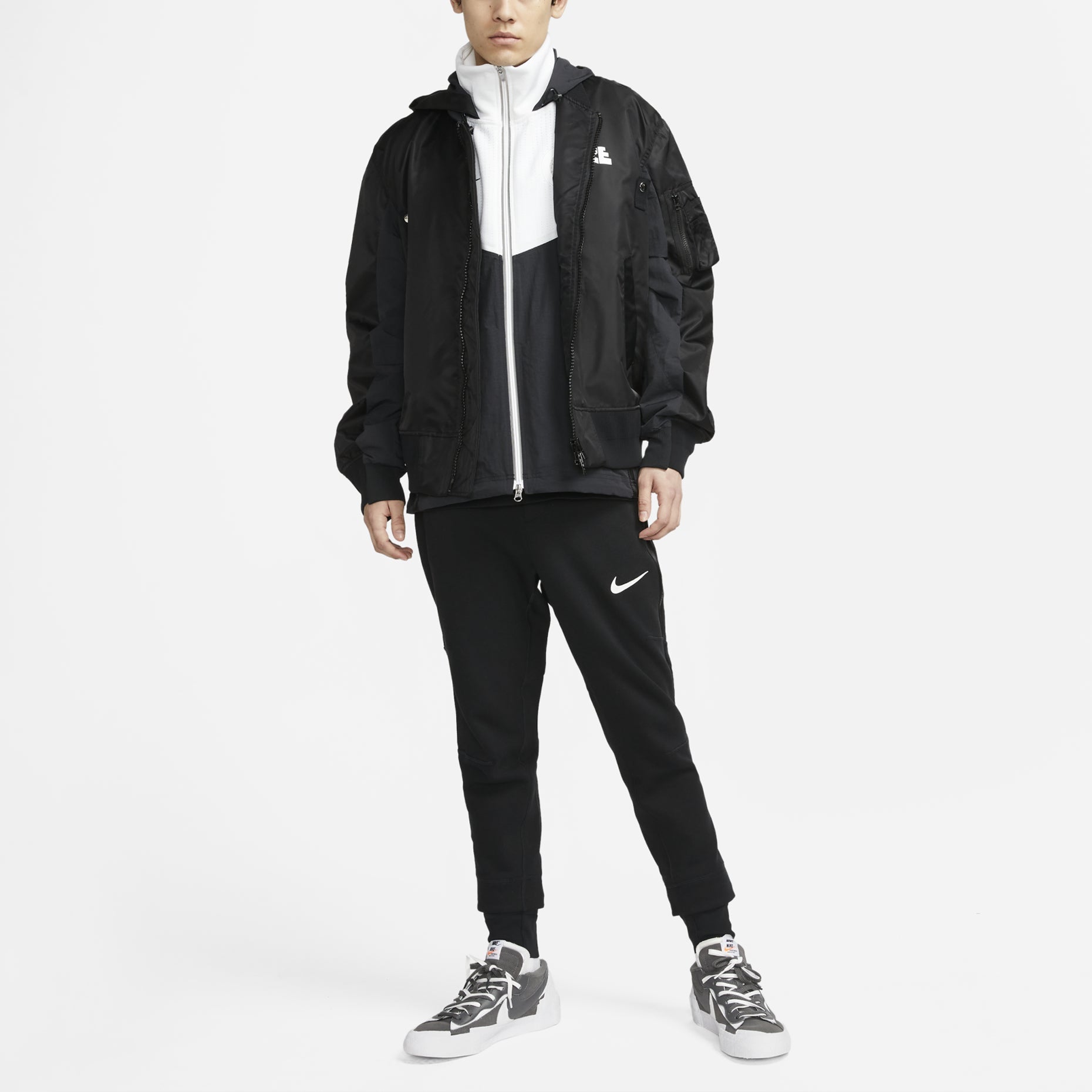 Nike x sacai Double Layer Contrasting Hooded Jacket Asia Sizing 'Black' CZ4697-010