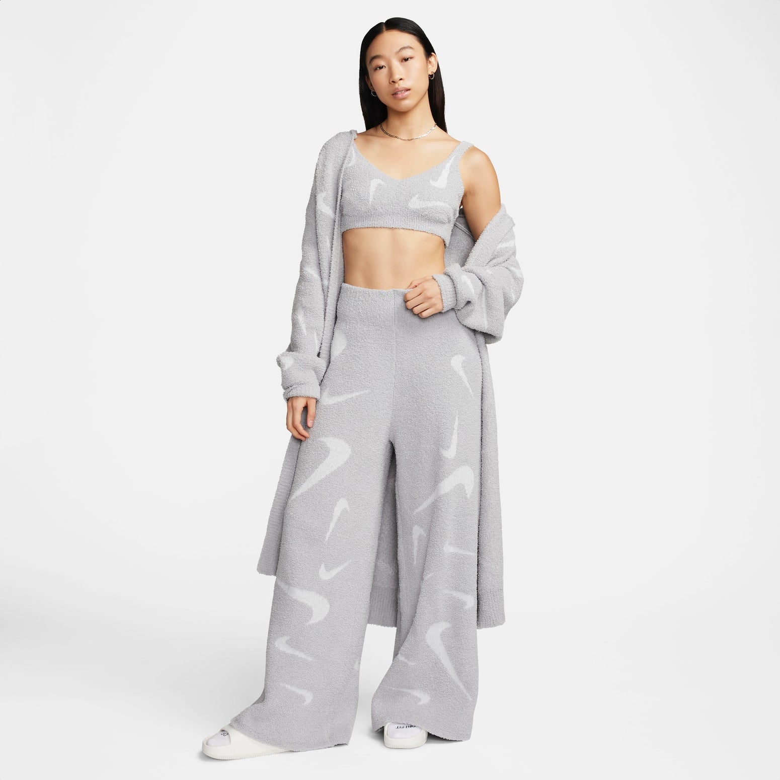 (WMNS) Nike High-Waisted Wide-Leg Knit Pants Asia Sizing 'Grey' FD4289-077