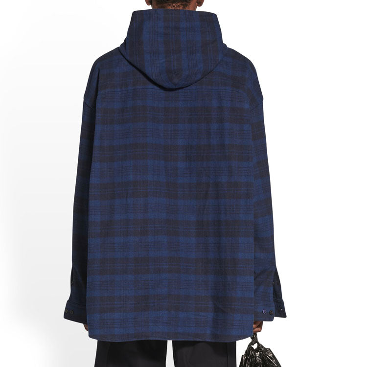 Balenciaga Hooded Check Overshirt 'Blue Navy' 720109TNM354202
