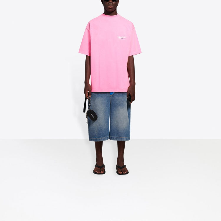 Men's Balenciaga Logo Printing Short Sleeve Pink 641675TJVF75713