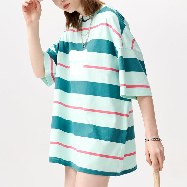 FILA FUSION Contrasting Colors Stripe Loose Sports Short Sleeve Pink Green T11W122114F-TQ