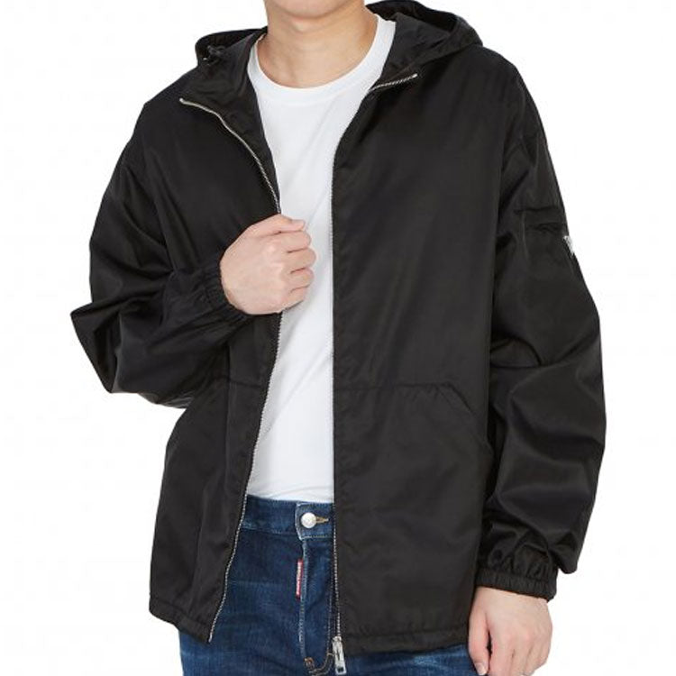 Men's PRADA SS21 Zipper Hooded Jacket Black SGB481-1WQ8-F0002