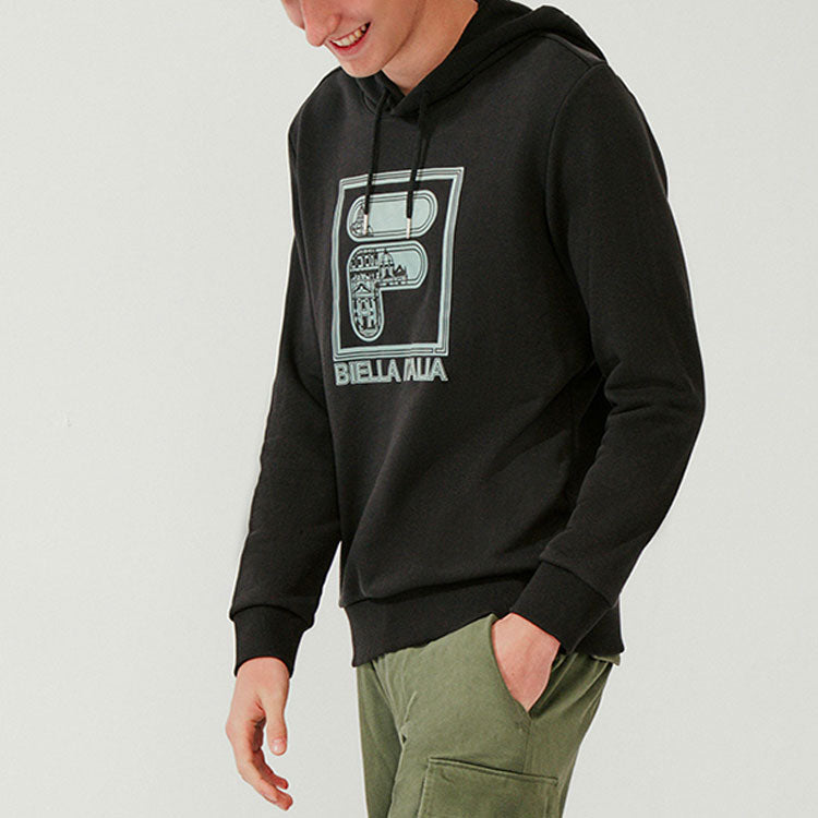FILA Print Monogrammed Sports Hooded Jumper For Men Black F11M018206G-BK