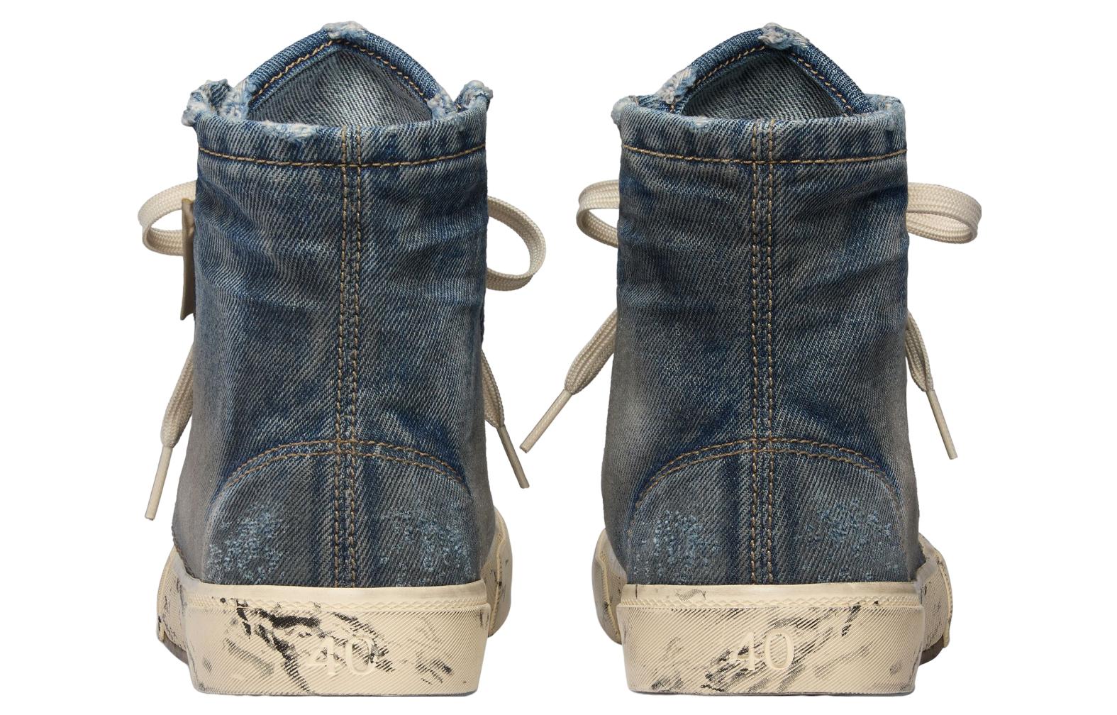 (WMNS) Balenciaga Paris High Top Sneakers 'Blue Destroyed Denim and Rubber' 688756W3RCL4090