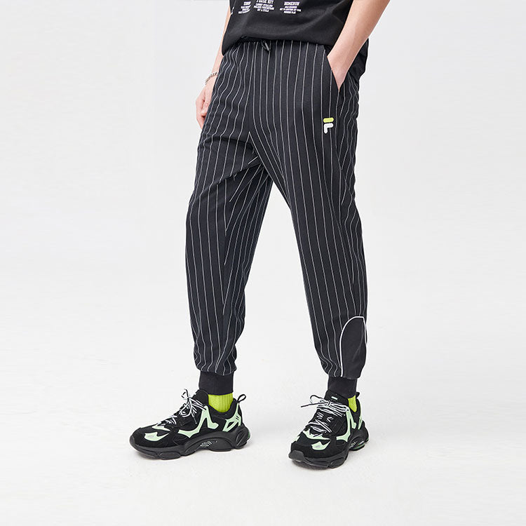 FILA FUSION Knit Breathable Stripe Athleisure Casual Sports Bundle Feet Pants Black T11M122605F-BK