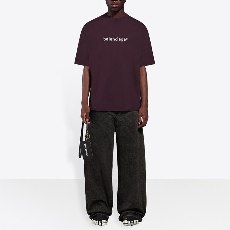 Balenciaga SS21 Chest Logo Round Neck Short Sleeve Purple 612966TIV545182