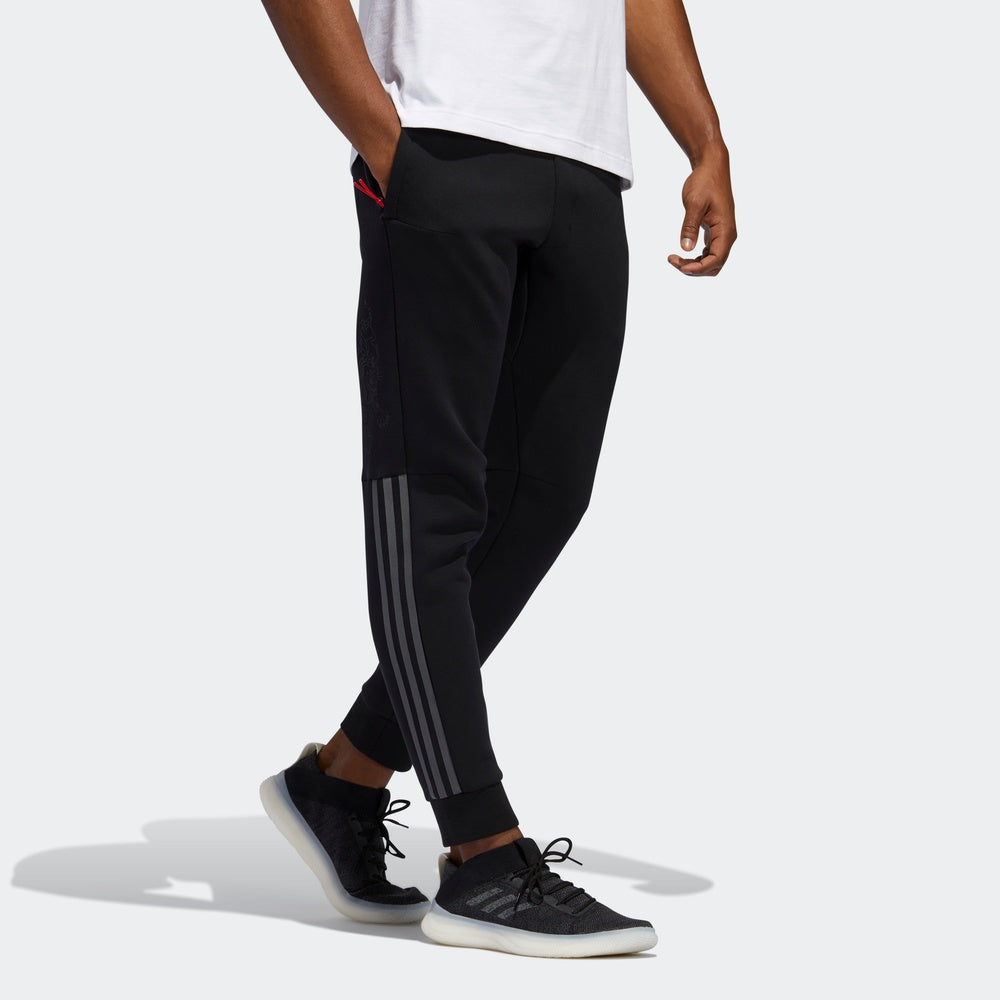 adidas Pattern Lacing Elastic Waistband Sports Pants Black GG0768