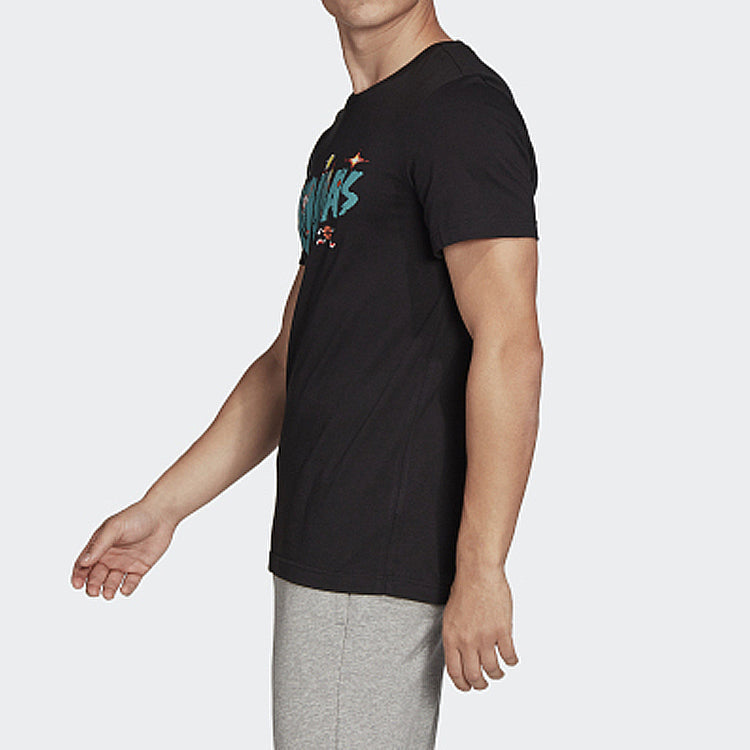 adidas Sports Stylish 8-bit Lineage Short Sleeve 'Black Teal' FN1744