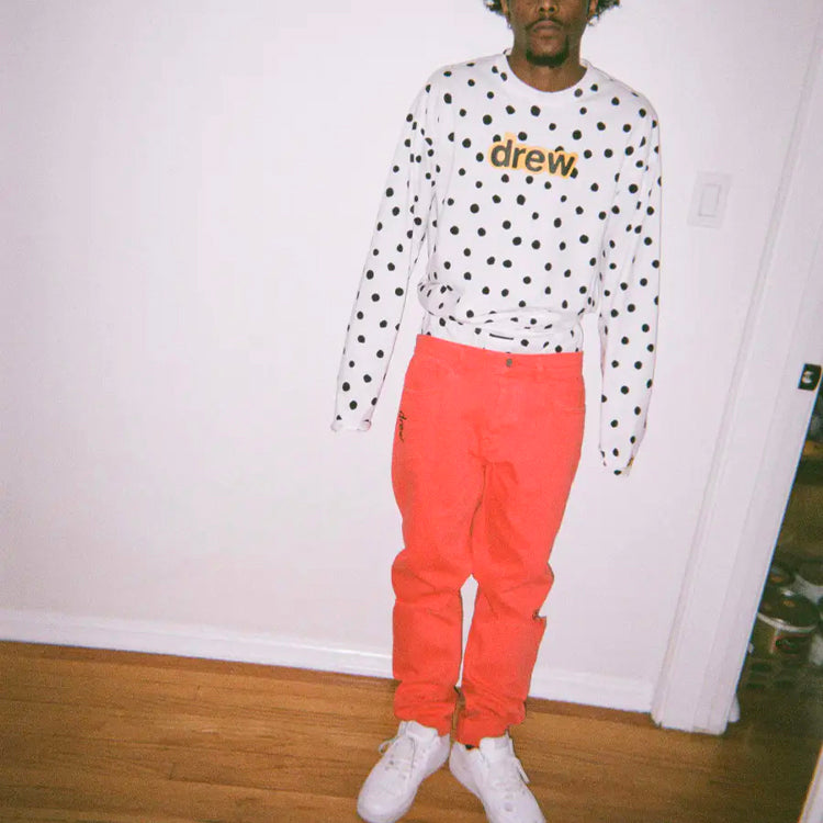 Drew House SS21 Secret ls Tee polka dots Alphabet Long Sleeves Unisex White DR-SS21-32