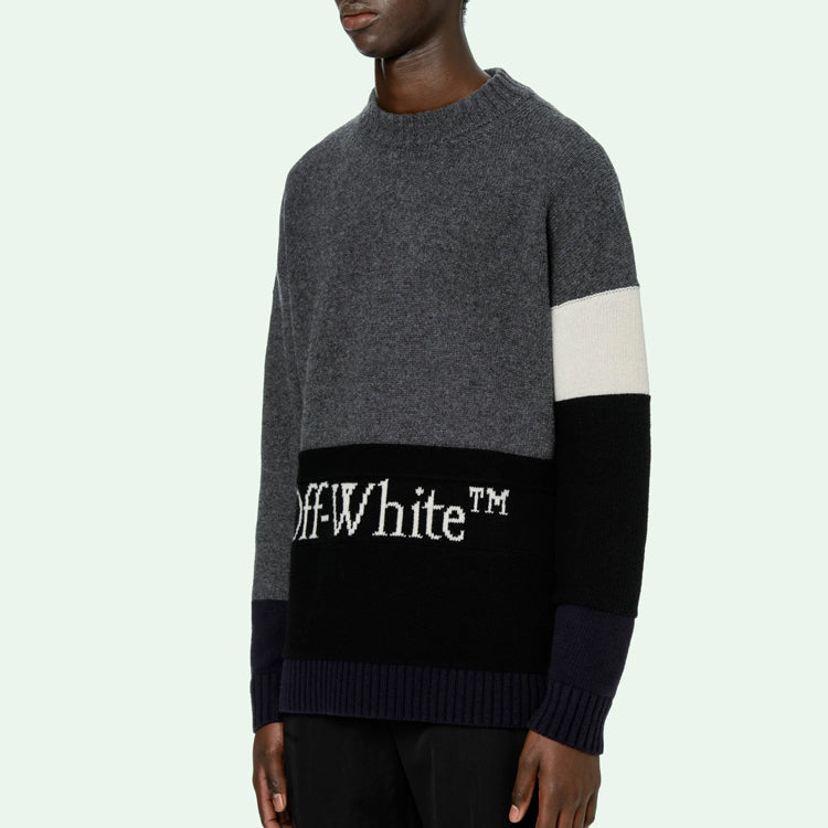 Off-White FW20 Logo Printing Sweater Men Grey OMHE048E20KNI0010701