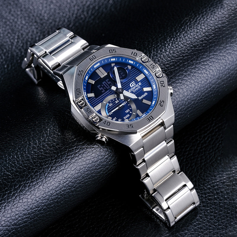 CASIO tooth Waterproof EDIFICE Sports Sapphire Crystal Quartz Solar Powered Mens Blue Analog/Digital Combo ECB-10YD-2APR