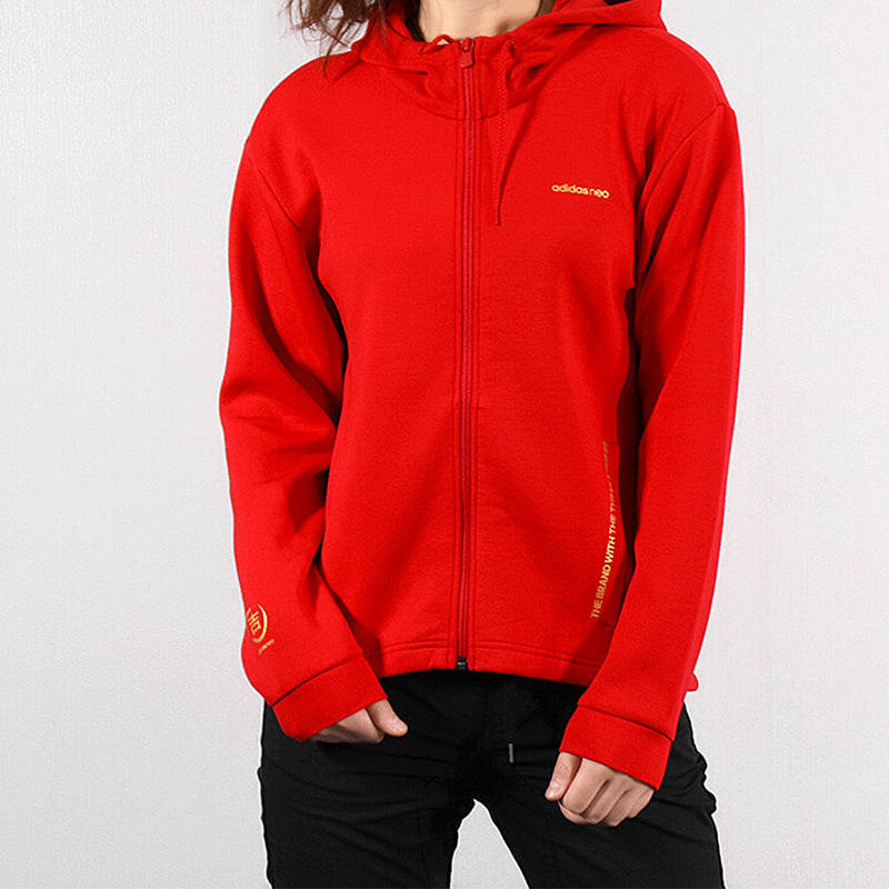 (WMNS) adidas neo Flowers Printing Sports Drawstring Hooded Jacket Red DZ7598