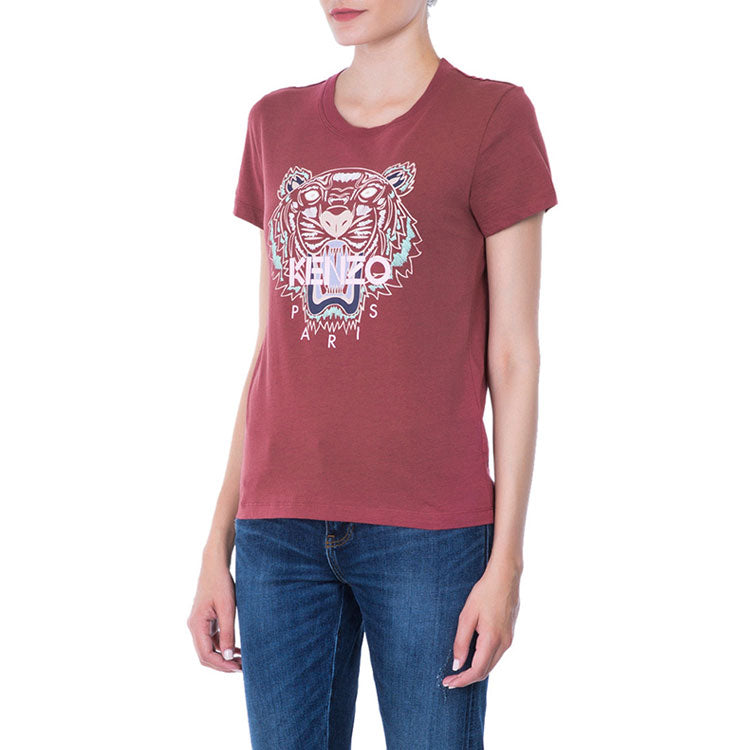 KENZO SS21 Cotton Tiger Head Printing Short Sleeve Red F862TS7214YB-88