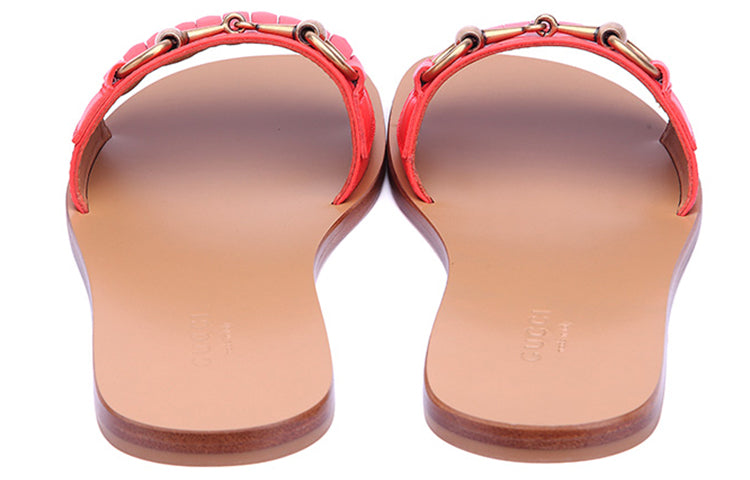 (WMNS) Gucci Horsebit Accent Leather Slides 'Orange' 517017-C9D00-6433