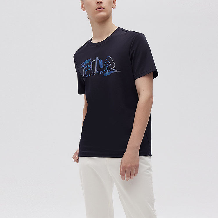 FILA Embroidered Logo Loose Knit Short Sleeve Blue F11M122102F-NV