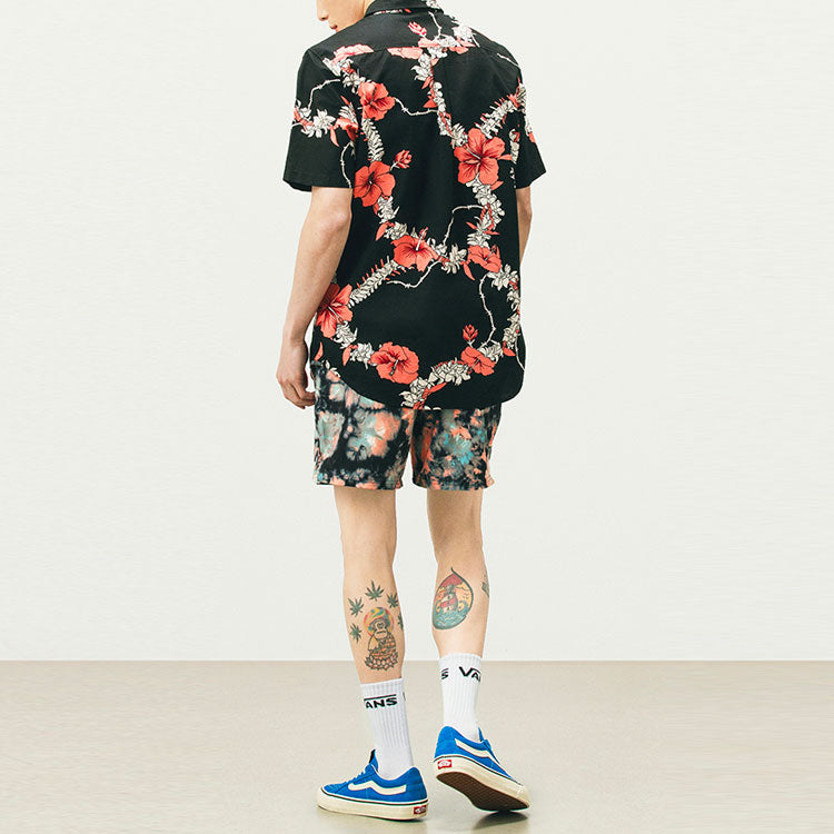 Vans Unisex Flowers Printing Short Sleeve Shirt Black Blue VN0A5E6HZCS