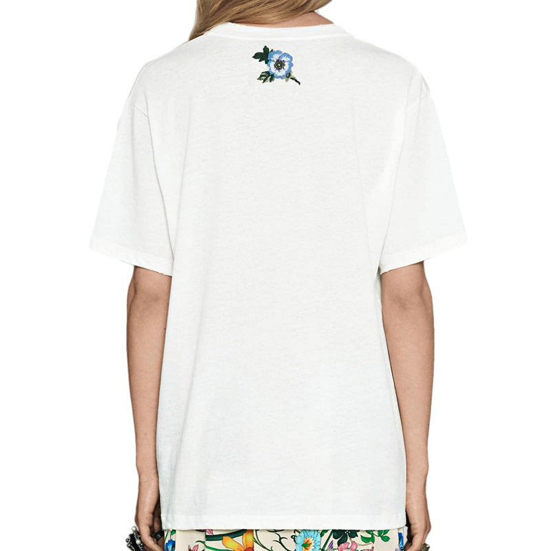 (WMNS) Gucci Large logo Belt Printing Short Sleeve White 457095-X5L89-9234