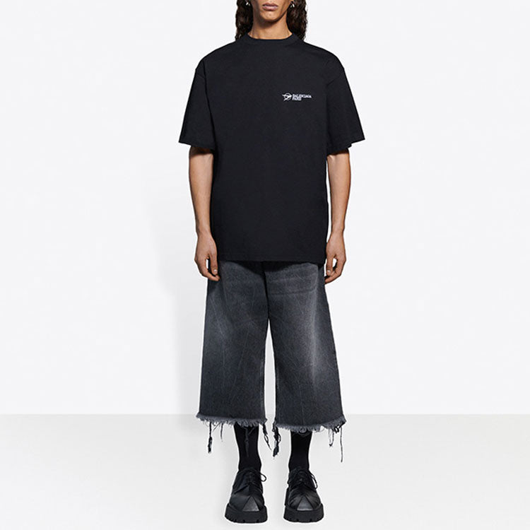 Men's Balenciaga SS21 Embroidered Logo Short Sleeve Black 641675TKV861070
