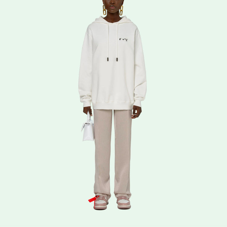 (WMNS) Off-White SS21 Logo Embroidered Arrow Hoodie Loose Fit White OWBB035R21JER0020331