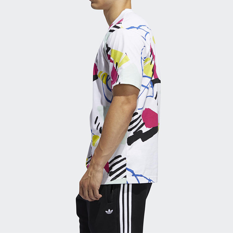 adidas originals Cozy Sports Printing Round Neck Short Sleeve White FM1550