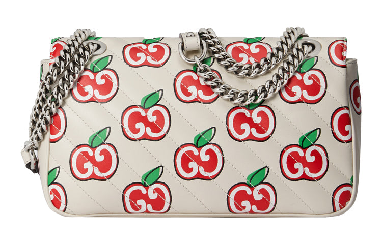 (WMNS) Gucci GG Marmont Silver Leather Chain Shoulder Bag 'Cream White Red' 443497-1W9AN-9086