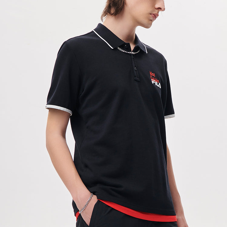 Men's FILA FUSION Logo Printing Embroidered Alphabet Short Sleeve Polo Shirt Black T11M131109F-BK