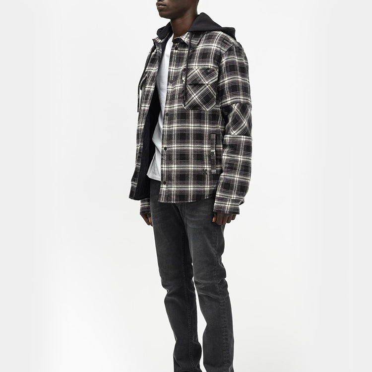 Off-White FW20 Plaid Hooded Long-sleeve Coat Men's Black OMEA236E20FAB0011000