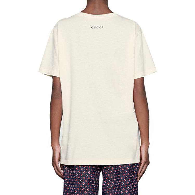 (WMNS) Gucci Tiger Printed Sequin Embroidered Cotton Short Sleeve White 492347-XJBHQ-7136