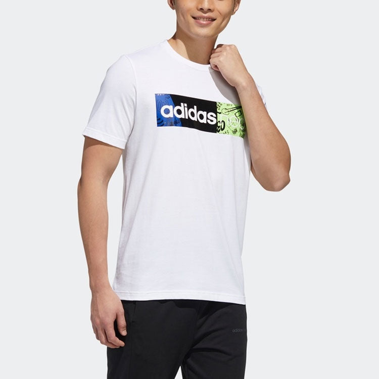 adidas neo Contrasting Colors Logo Printing Sports Short Sleeve White GJ8896