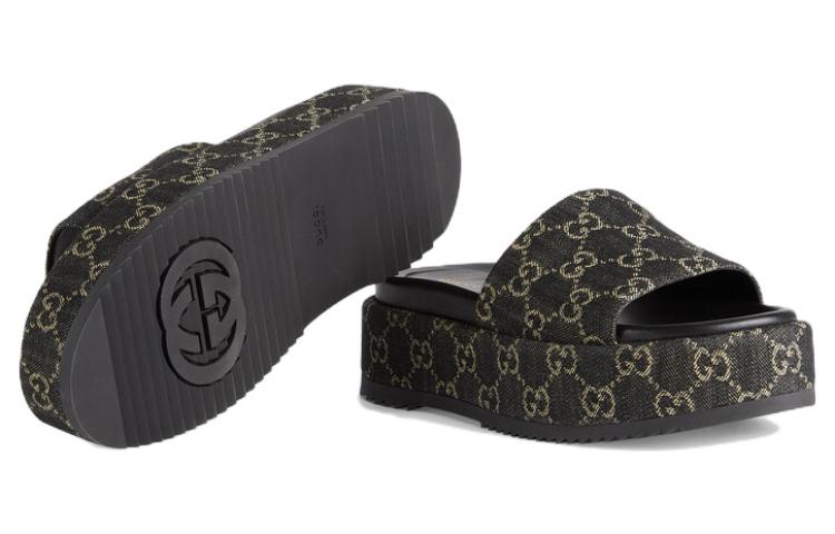 (WMNS) Gucci GG Lame Platform Slide Sandal 'Black' 623212-UN300-1289