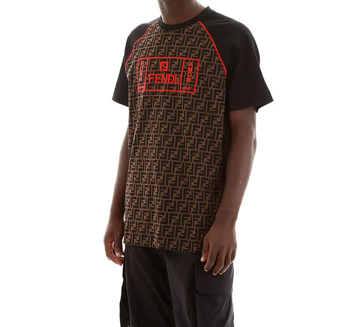 Men's FENDI Roma FF Logo Red Printing Short Sleeve Brown FY0980-A87D-F0BVE