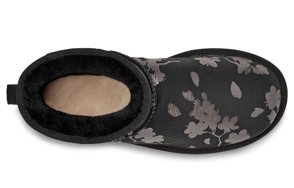(WMNS) UGG Classic Mini Floral Foil Fleece Lined Black 1118163-BLK