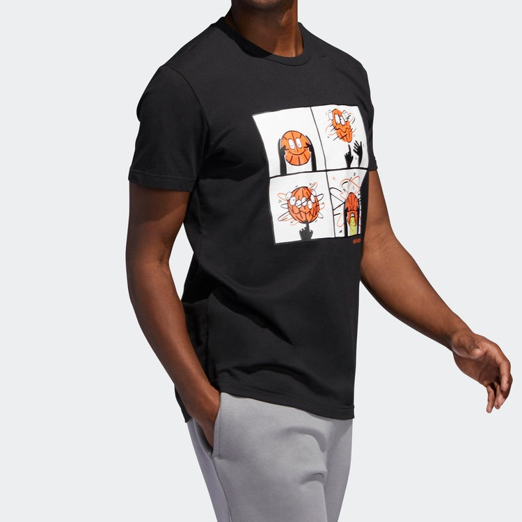 adidas Basketball Cartoon Printing Short Sleeve Black DU6857