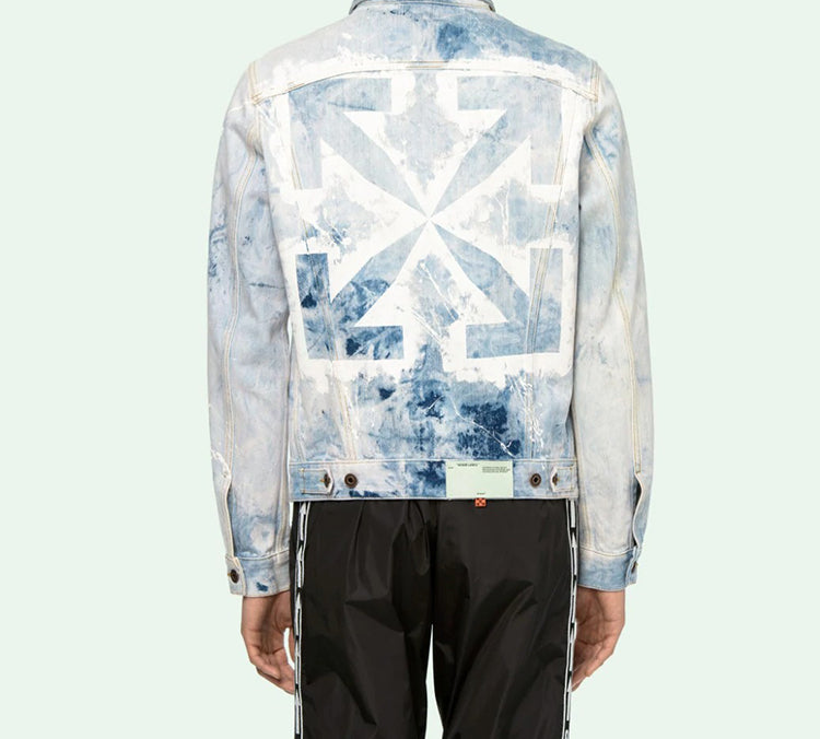 Off-White WASHED ARROW PRINT DENIM Jacket Men Light Blue White OMYE005R203860201414