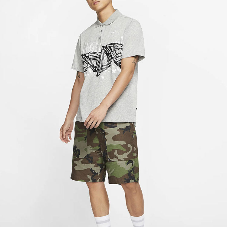 Nike SB Printing Pattern Skateboard Short Sleeve Polo Shirt Gray BV1031-063