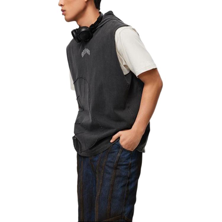Li-Ning BadFive Graphic Sleeveless Hoodie 'Washed Black' AVSU437-1