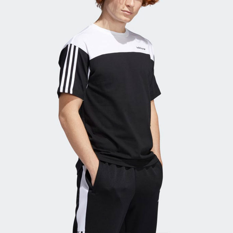 Men's adidas originals Casual Colorblock Sports Splicing Stripe Short Sleeve Black T-Shirt GD2071